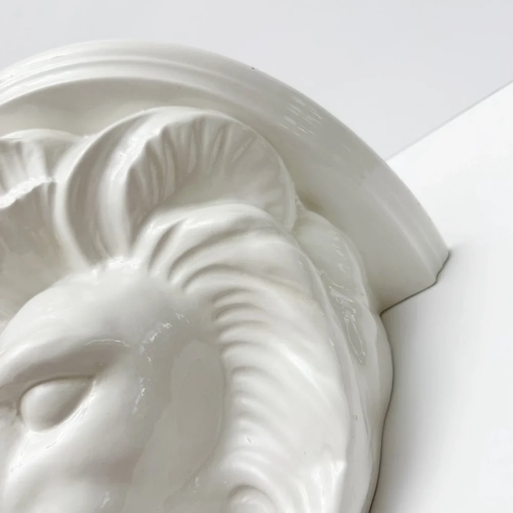 Vintage Large Lion Head White Ceramic Wall Shelf Sconce